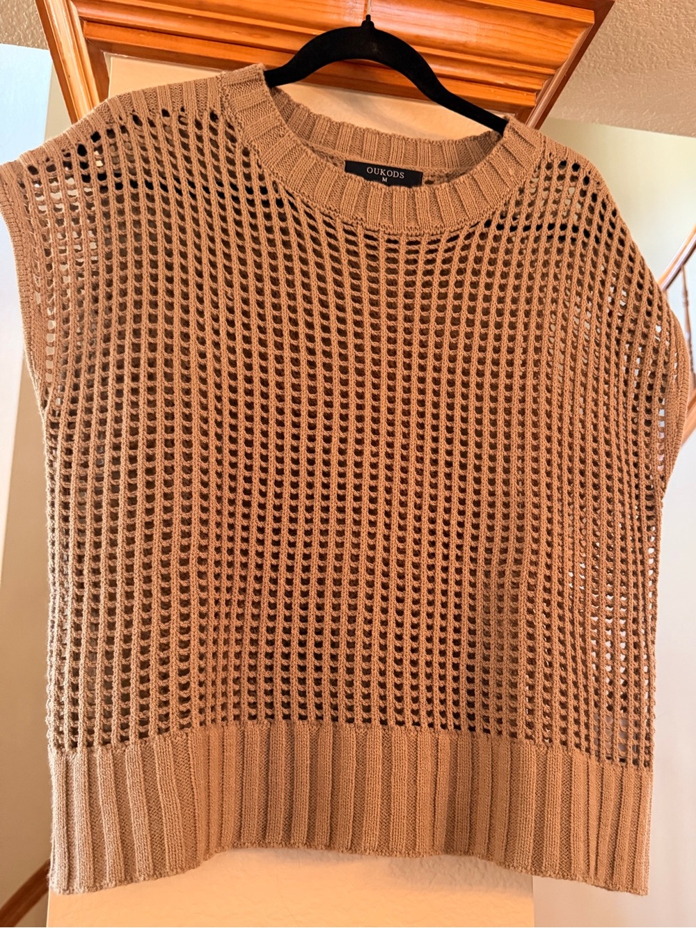 OUKODS Tan Open-Weave Knit Vest